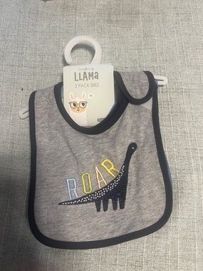 Grey 'Roar' Dino Bib - 3 Pack (Grey)